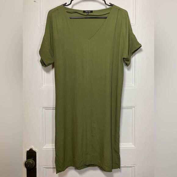 MADEWELL Novel V-neck Short Sleeve Mini Shift Dress Desert Olive Green Size XS - Picture 3 of 11